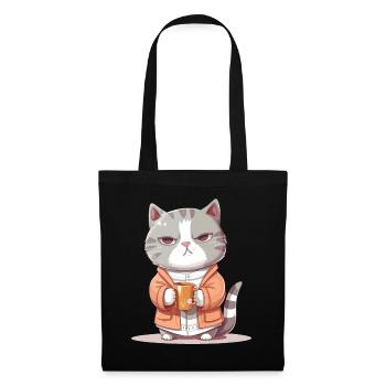 Cat Coffee Coffee Mug Pajamas Cartoon Funny - Tote Bag - black - Front
