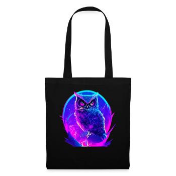 Leuchtende Eule Vogel Neon Kunstwerk - Stoffbeutel - Schwarz - Vorne