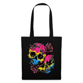 Pansexual Pride Pan Flag Skull Roses Subtil LGBTQ - Stoffbeutel - Schwarz - Vorne