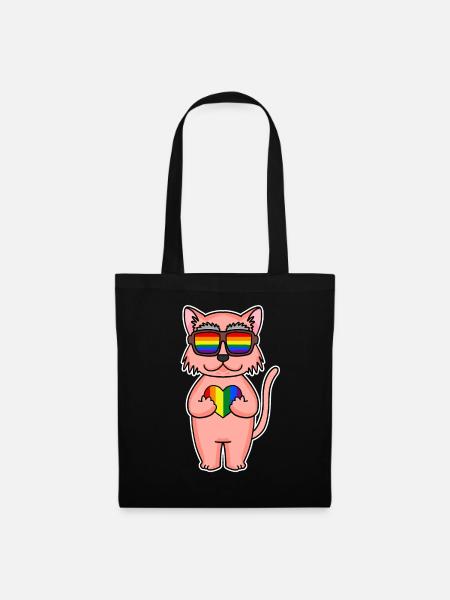 Regenbogen Farbenfroh Katze - coole Katze - Stoffbeutel - Schwarz