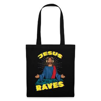 Jesus Raves DJ Raver Rave Hard Techno Dark Tekno - Stoffbeutel - Schwarz - Vorne