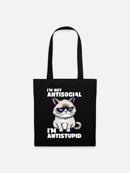 Grump Cat - I'm Not Antisocial - I'm Antistupid - Stoffbeutel - Schwarz