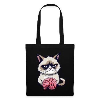 Funny Cartoon Grump Cat With Brain - Sarcasm - Tote Bag - black - Front