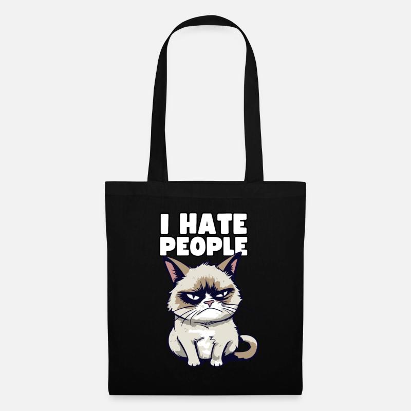 Sarkastische Grump Cat - I Hate People - Spruch - Stoffbeutel - Schwarz
