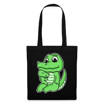Famille Crocodile - Crocodile avec bébé - Sac en tissu - noir - Devant