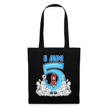 5 Birthday Boy Astronaut Rocket - cinq ans - Sac en tissu - noir - Devant