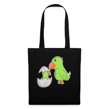 Vogel Familie - Vogel mit Baby - Papagei - Stoffbeutel - Schwarz - Vorne