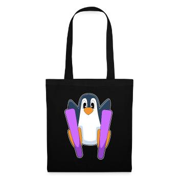 Pinguin Skifahrer Ski - Stoffbeutel - Schwarz - Vorne