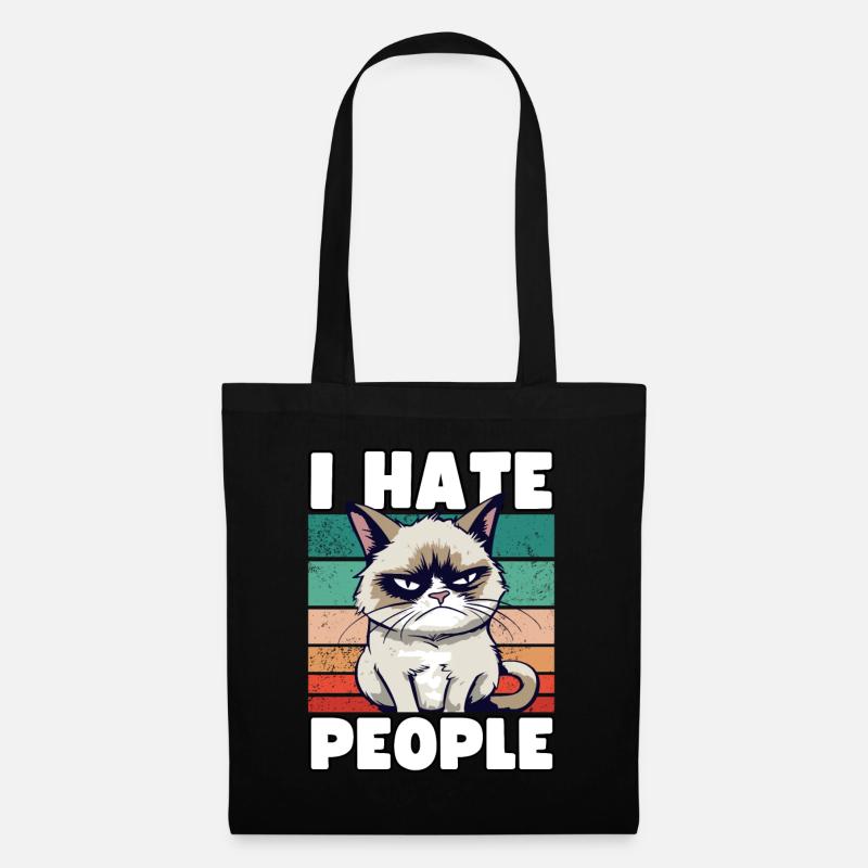 Sarkastische Grump Cat - I Hate People - Spruch - Stoffbeutel - Schwarz