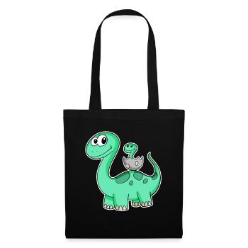 Dinosaure avec bébé dinosaure - Dino - Sac en tissu - noir - Devant