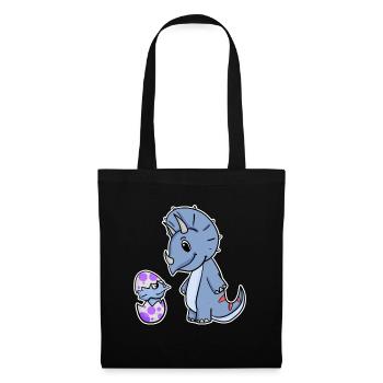 Dinosaure avec bébé dinosaure - Dino - Sac en tissu - noir - Devant