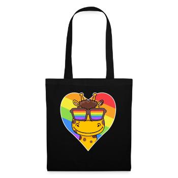 Rainbow - giraffe with glasses and heart - Tote Bag - black - Front