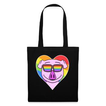 Rainbow - pig with glasses and heart - Tote Bag - black - Front