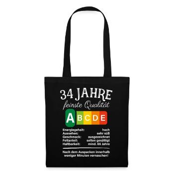 34 Jahre Feinste Qualität Geschenk 34. Geburtstag - Stoffbeutel - Schwarz - Vorne