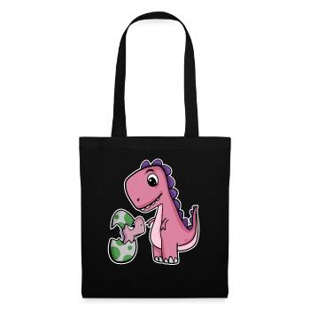 Dinosaure avec bébé dinosaure - Dino - Sac en tissu - noir - Devant