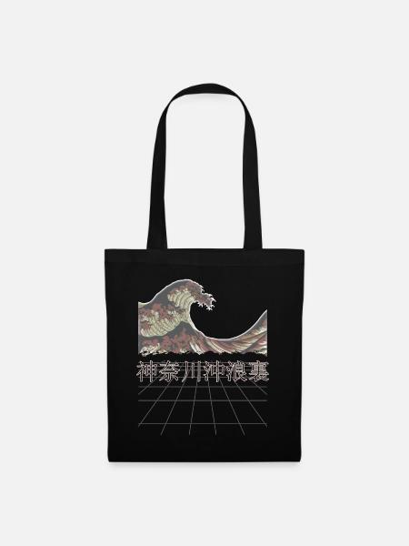 Japan Vintage Retro große Welle von Kanagawa - Stoffbeutel - Schwarz