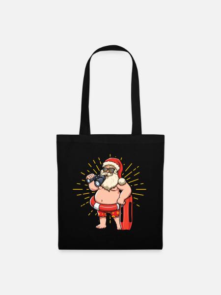 Weihnachten Juli Lustig Santa Surf Hallo Sommer - Stoffbeutel - Schwarz
