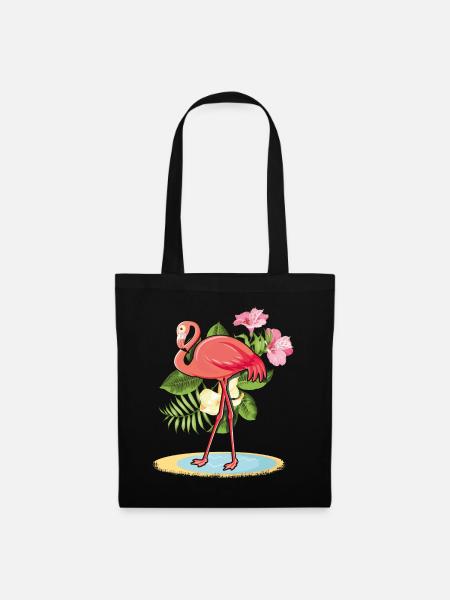 Tropisches Flamingo Dekor Palm Surf Hello Summer - Stoffbeutel - Schwarz