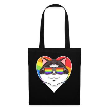 Rainbow - Cat Ragdoll with glasses and heart - Tote Bag - black - Front