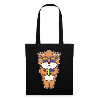 Dog Shiba Inu with glasses and heart - Tote Bag - black - Front