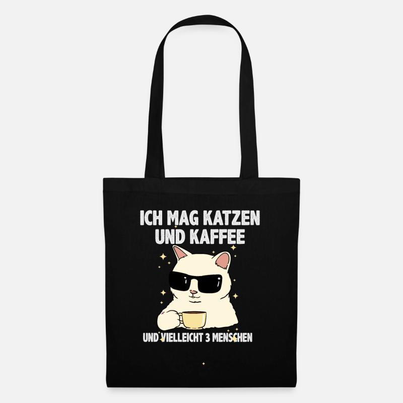 Ich mag Katzen und Kaffee coole Katze Sonnenbrille - Stoffbeutel - Schwarz