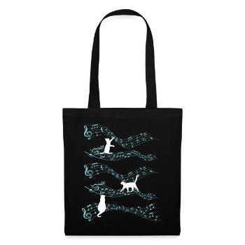 Cute Cat Playing On Musical Notes Musician - Tote Bag - black - Front