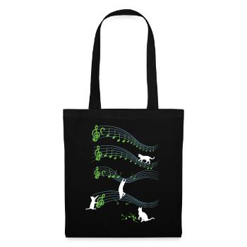 Playful Cute Cat Playing On Musical Notes Musician - Tote Bag - black - Front