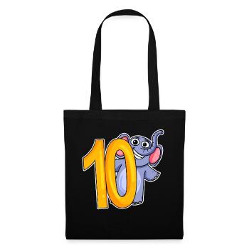 10 Geburtstag 10 Jahre alt mit Tier Motiv - zehn - Stoffbeutel - Schwarz - Vorne