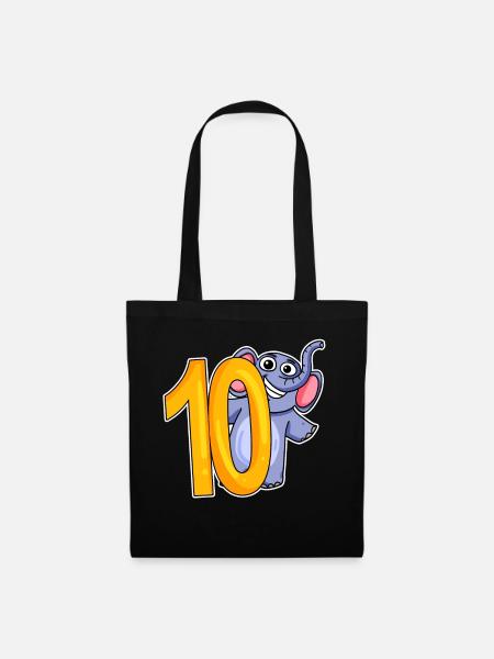 10 Geburtstag 10 Jahre alt mit Tier Motiv - zehn - Stoffbeutel - Schwarz