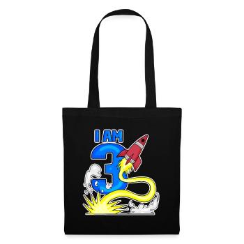 3 Birthday Boy Astronaut Rocket - Trois ans - Sac en tissu - noir - Devant