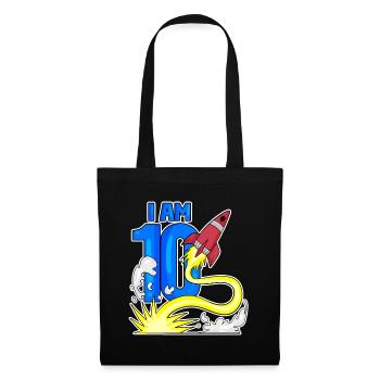 10 Birthday Boy Astronaut Rocket - Dix ans - Sac en tissu - noir - Devant