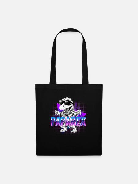 Papa Rex Dinosaurier Retrowave Vatertag Geschenk - Stoffbeutel - Schwarz