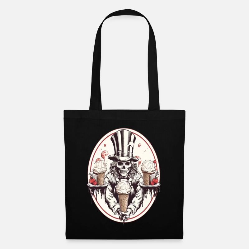 Skull mit Eiswaffel und Zylinderhut - Tote Bag - black