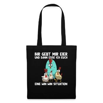 Lustiger Hühner Spruch Win Win Situation mit Huhn - Stoffbeutel - Schwarz - Vorne