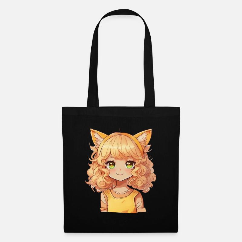 Manga Kemonomimi Katzen Mädchen Anime Kawaii Chibi - Stoffbeutel - Schwarz