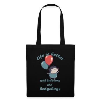 Kleiner Igel mit Luftballons und Schriftzug - Stoffbeutel - Schwarz - Vorne