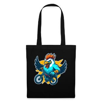 Coq avec vélo - Sac en tissu - noir - Devant