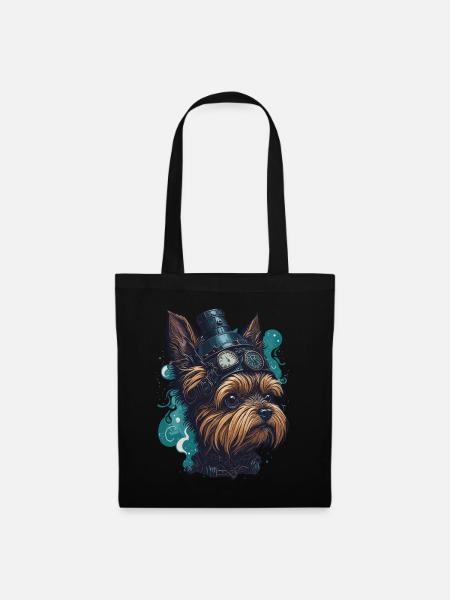 Steampunk Yorkshire Terrier vintage Retro Hund - Stoffbeutel - Schwarz