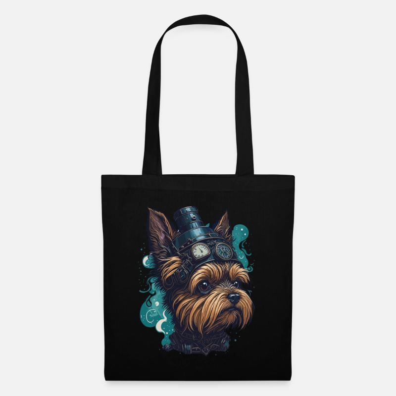 Steampunk Yorkshire Terrier vintage Retro Hund - Stoffbeutel - Schwarz