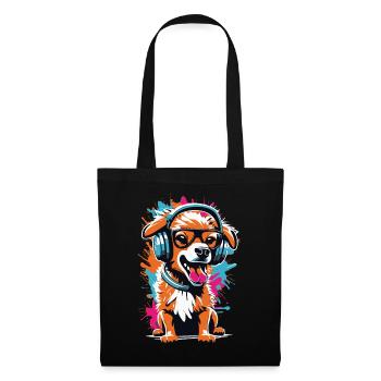 Cute dog with headphones and glasses - Tote Bag - black - Front