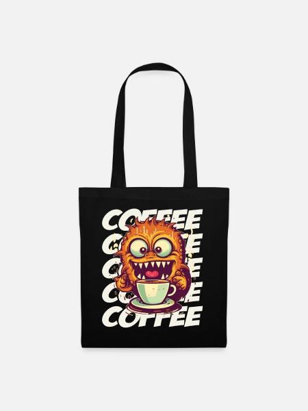 Kaffeemonster mit Schriftzug - Stoffbeutel - Schwarz