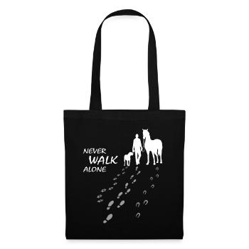 Never walk alone - Hund Pferd Reiter, Backprint - Stoffbeutel - Schwarz - Vorne