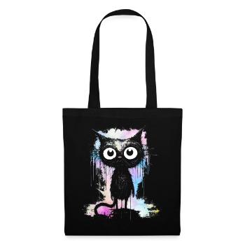 Tie dye colors black cat with big eyes - Tote Bag - black - Front