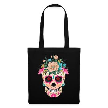 Mexikanisches Blumenskelett Muertos Tag der Toten - Stoffbeutel - Schwarz - Vorne