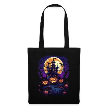 Spooky Night: Citrouilles, Lune et Château hanté - Sac en tissu - noir - Devant