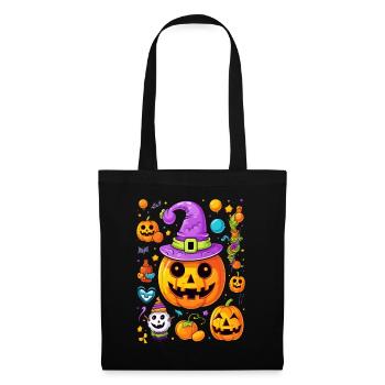 Cool Halloween pop art design citrouille et chapeau de sorcière - Sac en tissu - noir - Devant