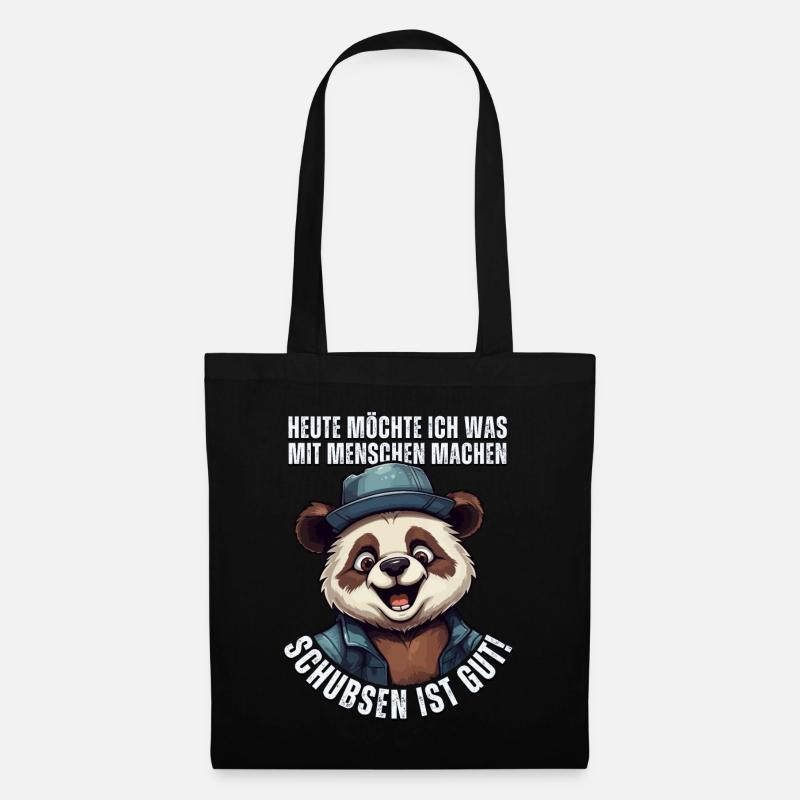 Süßer Cartoon Panda Bär: "Heute Menschen schubsen" - Stoffbeutel - Schwarz