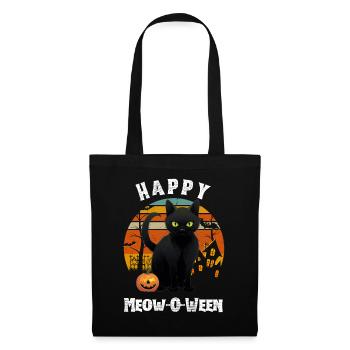 Schwarze Halloween-Katze mit Kürbis für Halloween - Stoffbeutel - Schwarz - Vorne