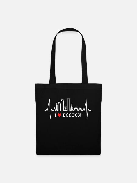 Boston Skyline Herzschlag USA Fan Herz Puls Liebe - Stoffbeutel - Schwarz
