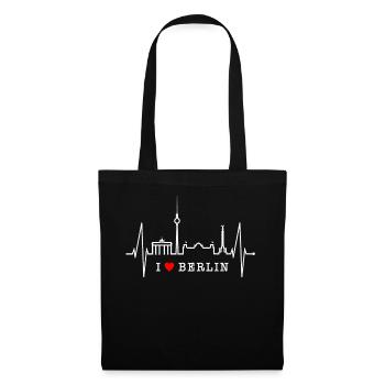 Berlin Skyline Herzschlag Herz Liebe Love Berliner - Stoffbeutel - Schwarz - Vorne